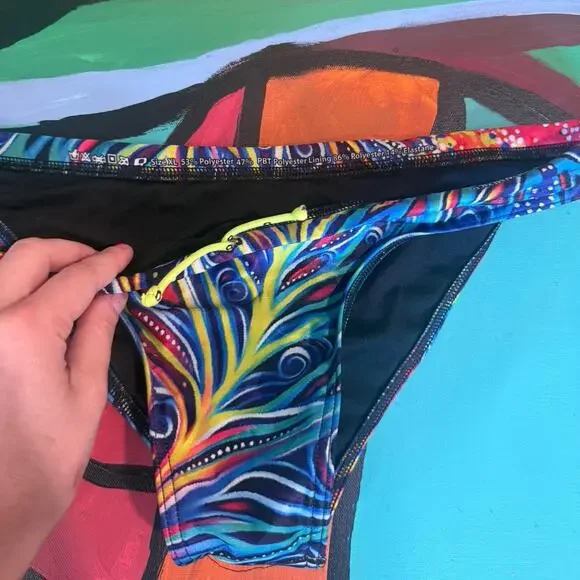 Q Swimwear Athletic Cheeky Waterpolo Bikini Bottoms Drawstring Bird of Paradise - Picture 4 of 5